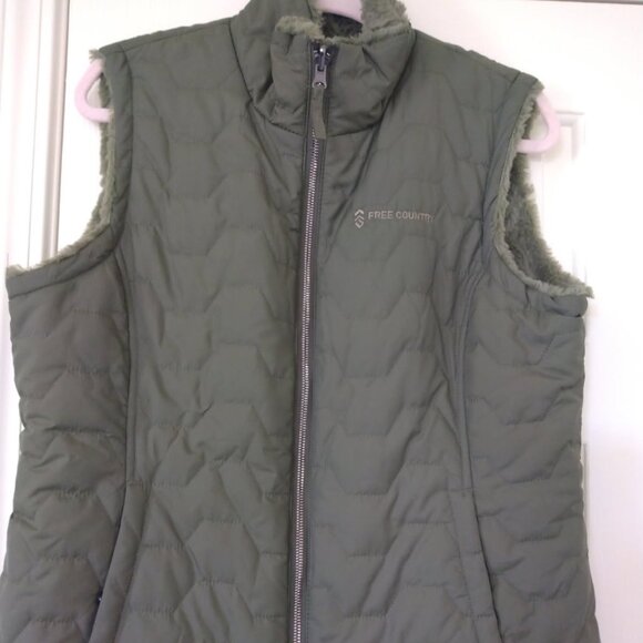 🫒🫒 LIKE NEW FREE COUNTRY REVERSIBLE VEST OLIVE GREEN ZIP FRONT SNAP POCKETS - Picture 1 of 9